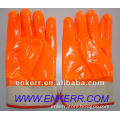 orange Fluorescent PVC coated work gloves rubberized cuff